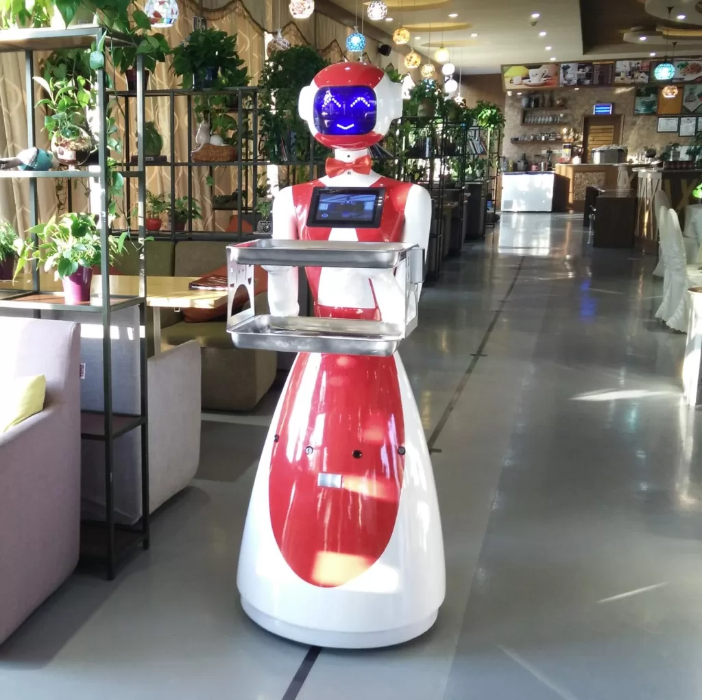 The Red AI Humanoid Intelligent Robots in Restaurants